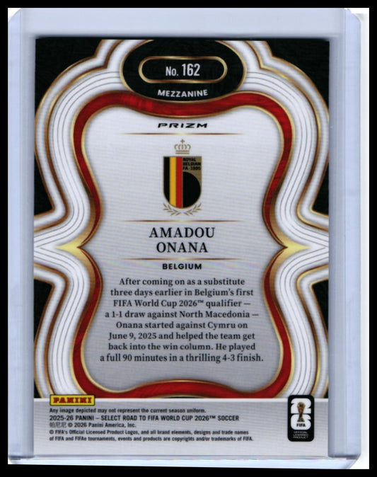 2025-26 Panini Select Road to World Cup 2026 Amadou Onana Mezzanine #162 Belgium — back