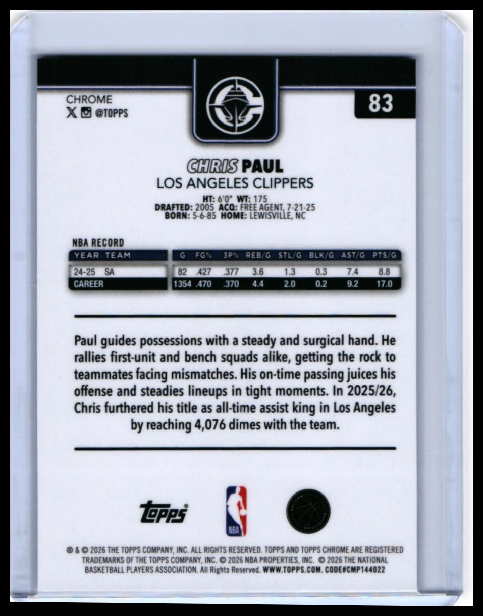 2025-26 Topps Chrome Chris Paul #83 Los Angeles Clippers — back