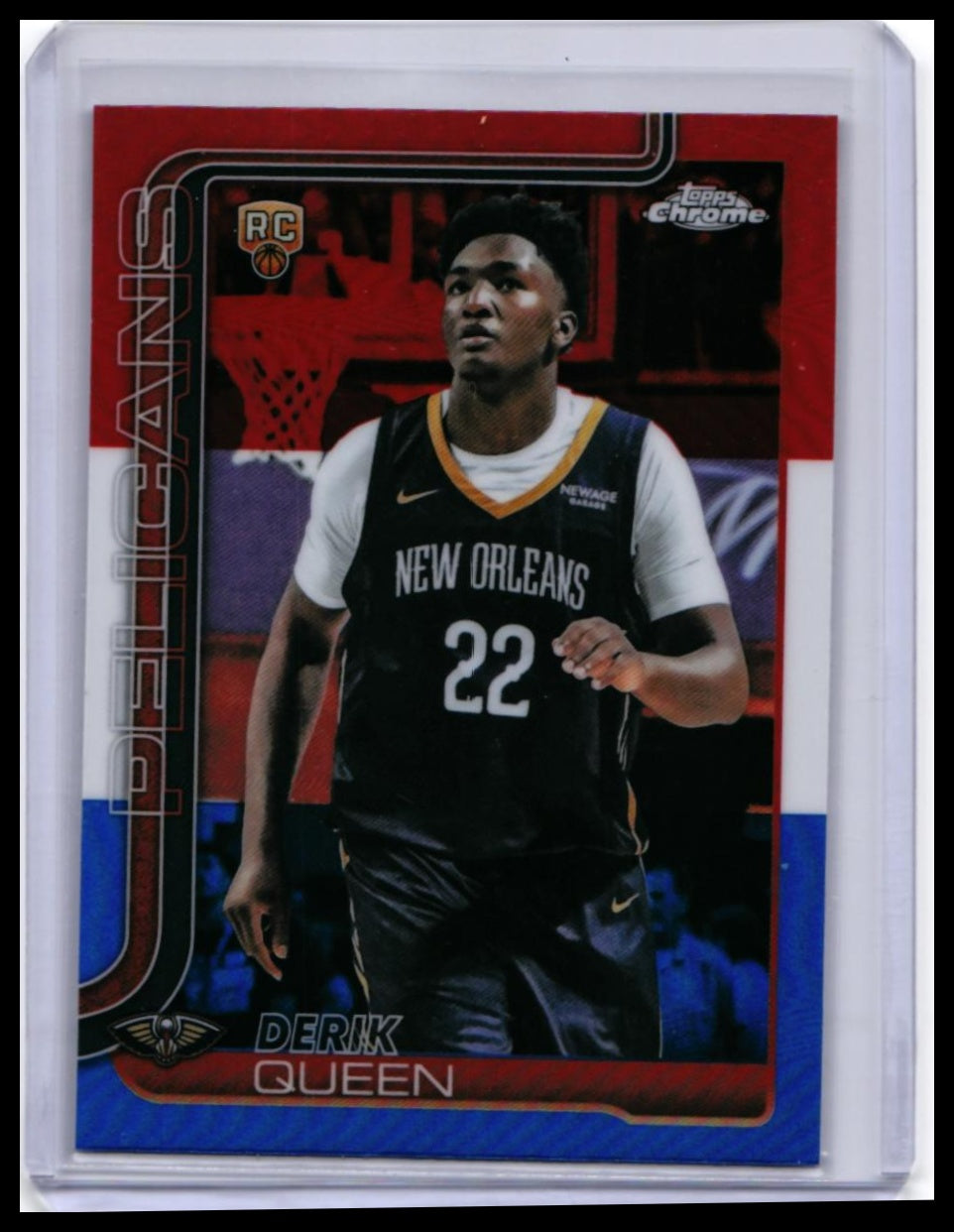 2025-26 Topps Chrome Derik Queen RC #263 Red White Blue Refractor Pelicans — front