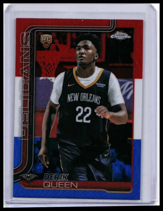 2025-26 Topps Chrome Derik Queen RC #263 Red White Blue Refractor Pelicans — front