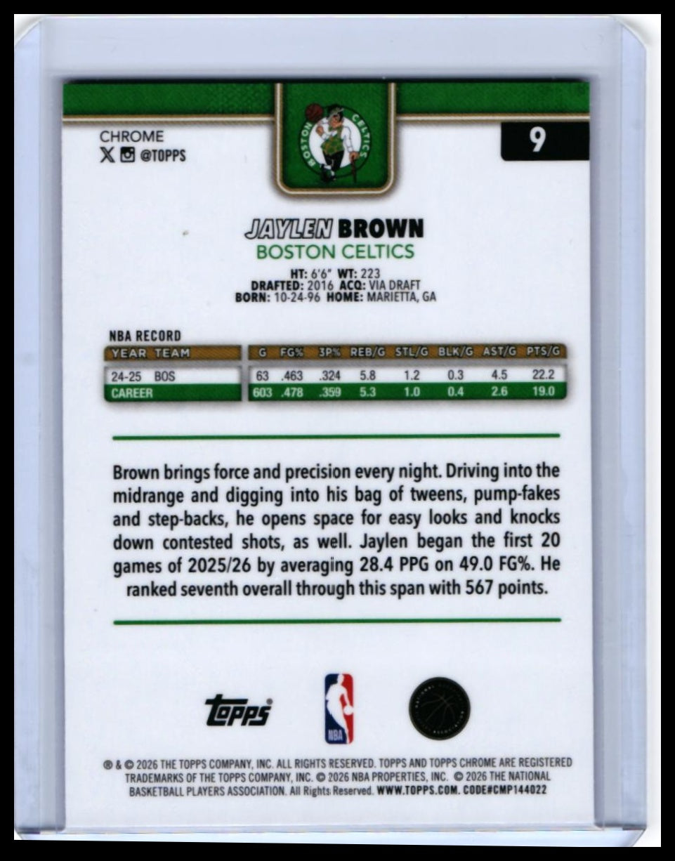 2025-26 Topps Chrome Jaylen Brown #9 Boston Celtics — back