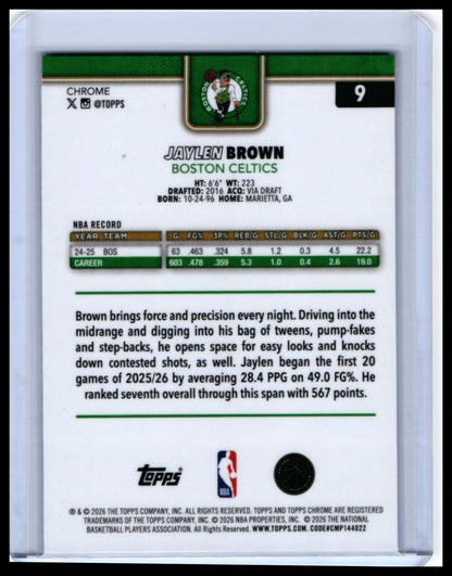 2025-26 Topps Chrome Jaylen Brown #9 Boston Celtics — back
