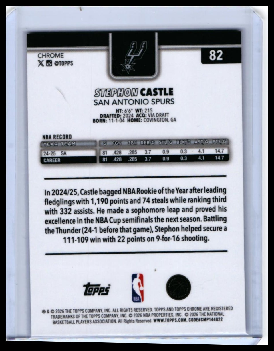 2025-26 Topps Chrome Stephon Castle #82 San Antonio Spurs — back