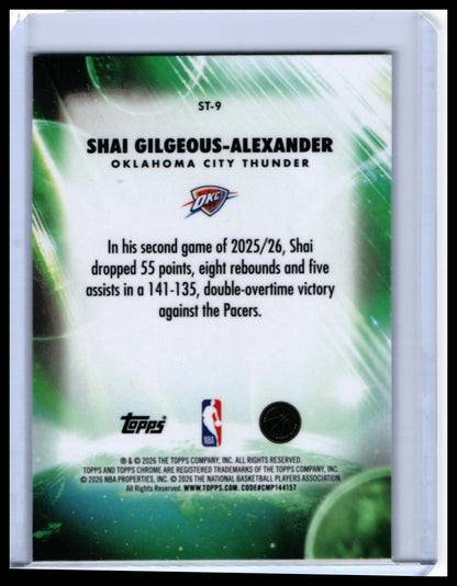 2025-26 Topps Chrome Stratospheric Stars Shai Gilgeous-Alexander #ST-9 Thunder — back
