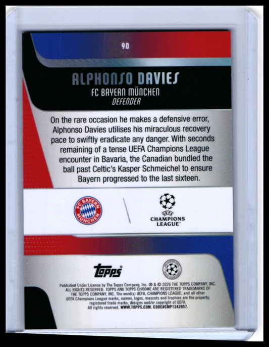 2025-26 Topps Chrome UCL Alphonso Davies #90 Blue Speckle Refractor /150 Bayern — back