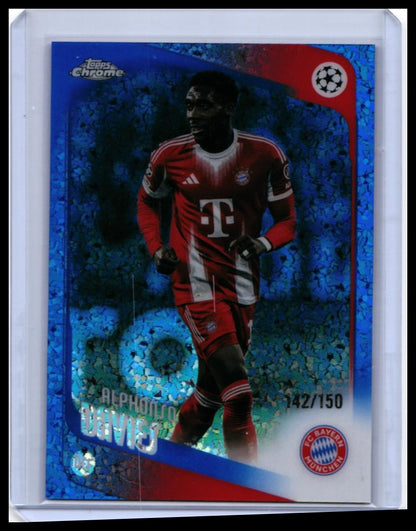 2025-26 Topps Chrome UCL Alphonso Davies #90 Blue Speckle Refractor /150 Bayern — front