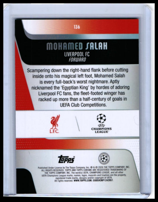 2025-26 Topps Chrome UCL Mohamed Salah #136 Teal Shimmer Refractor /199 Liverpool — back