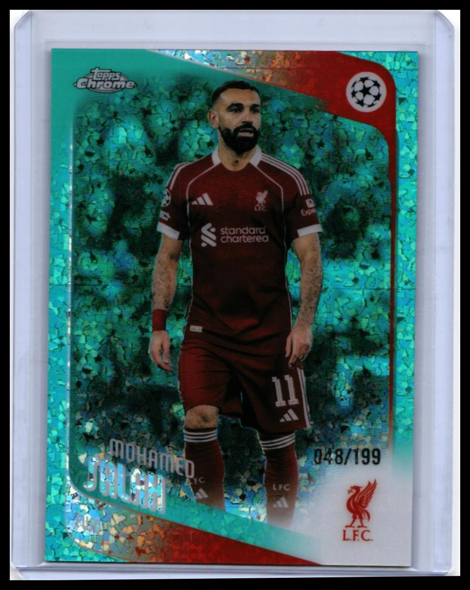 2025-26 Topps Chrome UCL Mohamed Salah #136 Teal Shimmer Refractor /199 Liverpool — front
