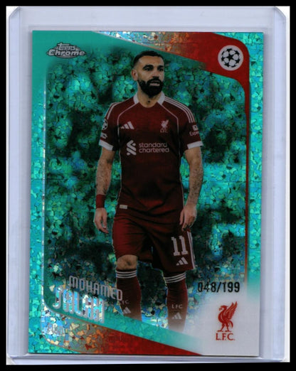 2025-26 Topps Chrome UCL Mohamed Salah #136 Teal Shimmer Refractor /199 Liverpool — front