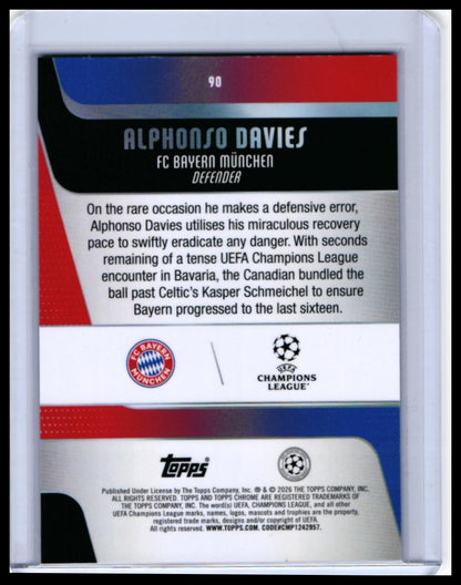 2025-26 Topps Chrome UEFA Champions League Alphonso Davies FC Bayern Munich #90 — back
