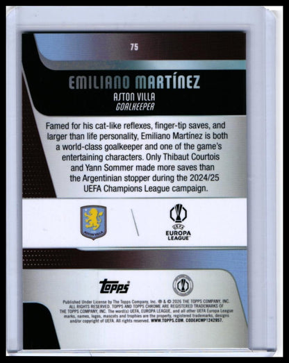 2025-26 Topps Chrome UEFA Europa League Emiliano Martínez #75 Aston Villa — back