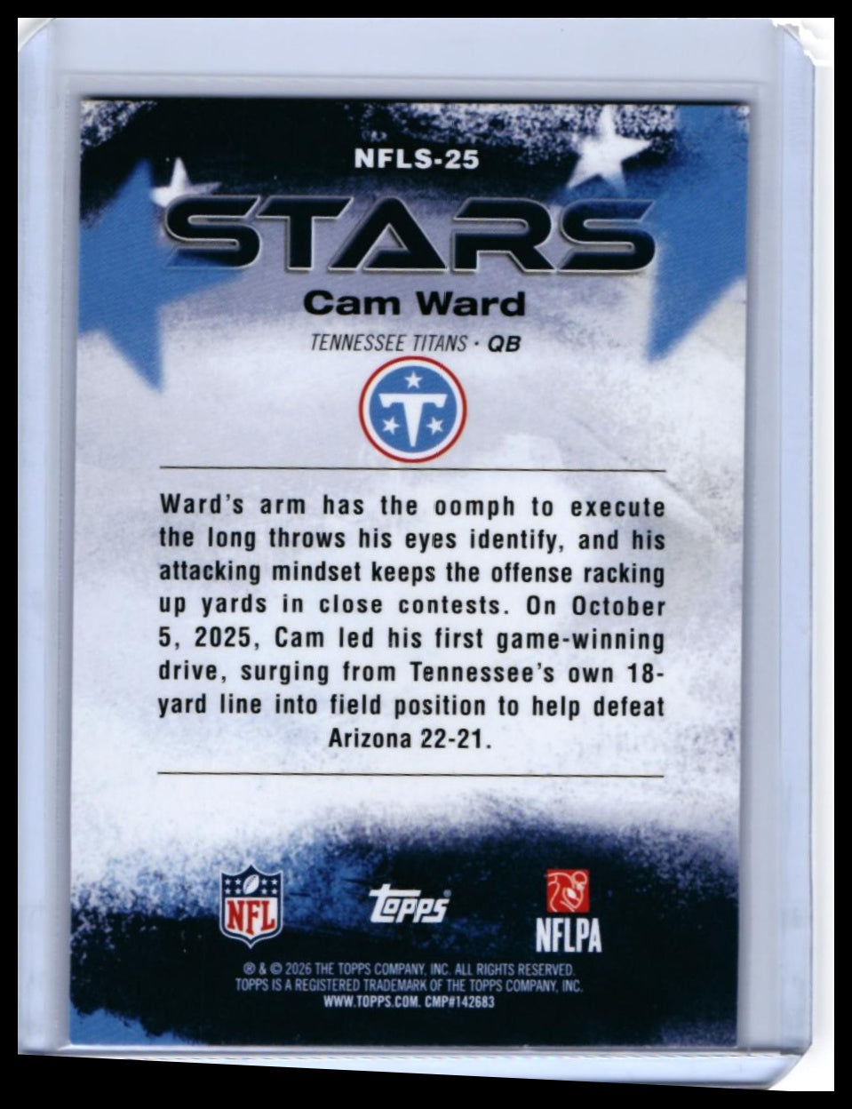 2025-26 Topps NFL Stars Cam Ward #NFLS-25 Tennessee Titans Purple Parallel — back