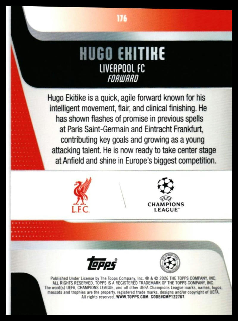 2025-26 Topps UEFA Champions League Hugo Ekitike #176 Liverpool FC — back