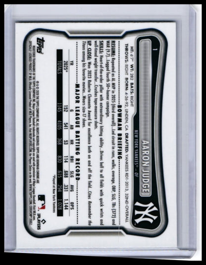 2025 Bowman Chrome Aaron Judge #182 Yankees Outfielder — back