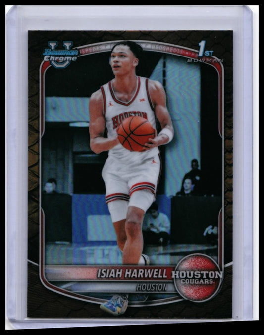 2025 Bowman Chrome University Isiah Harwell 1st Bowman RC #BCP-7 Houston Cougars — front