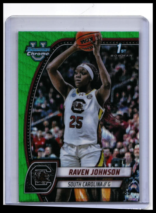 2025 Bowman Chrome University Raven Johnson RC #60 Green Refractor South Carolina — front
