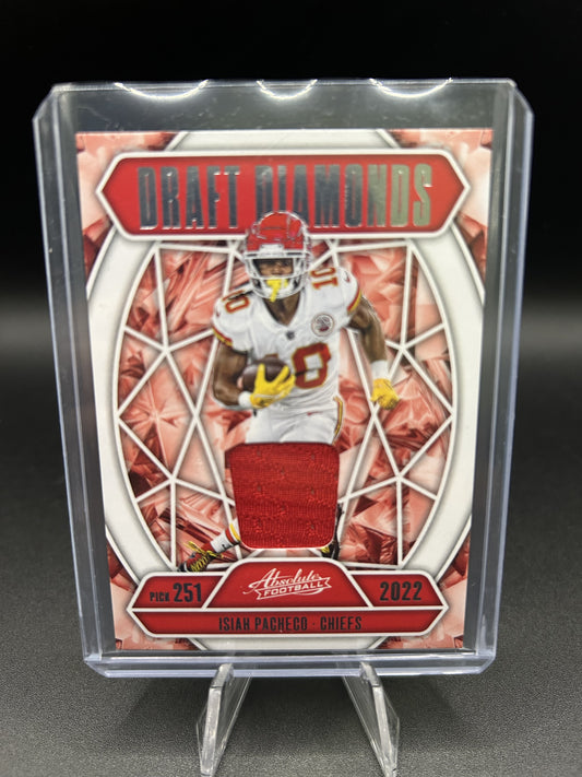 2025 Panini Absolute Draft Diamonds Isiah Pacheco #DDJ-IPO Red Jersey Relic — front