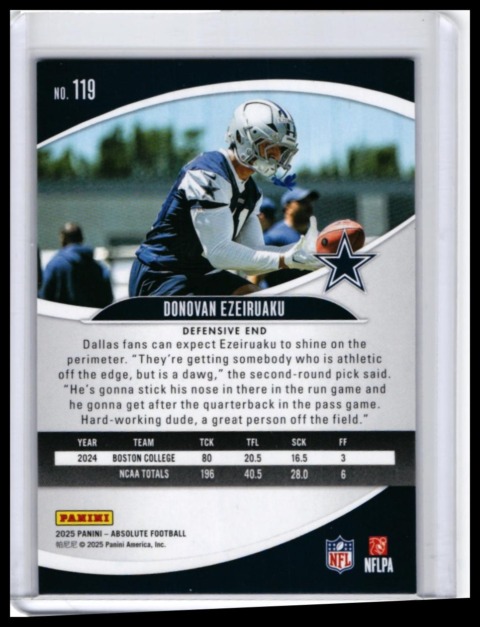 2025 Panini Absolute Football Donovan Ezeiruaku RC #119 Blue Parallel /425 Cowboys — back