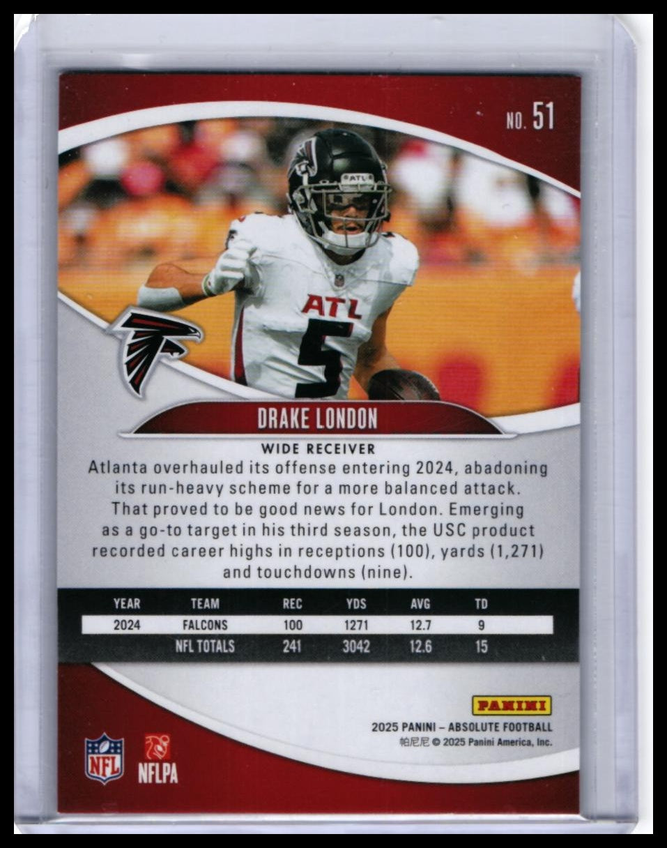2025 Panini Absolute Football Drake London #51 Red/Green Spectrum /50 Falcons — back