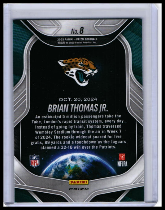2025 Panini Prizm Brian Thomas Jr. Global Reach Green #8 Jaguars London Games — back