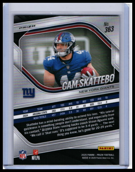 2025 Panini Prizm Cam Skattebo RC #363 Disco Parallel New York Giants Rookie — back