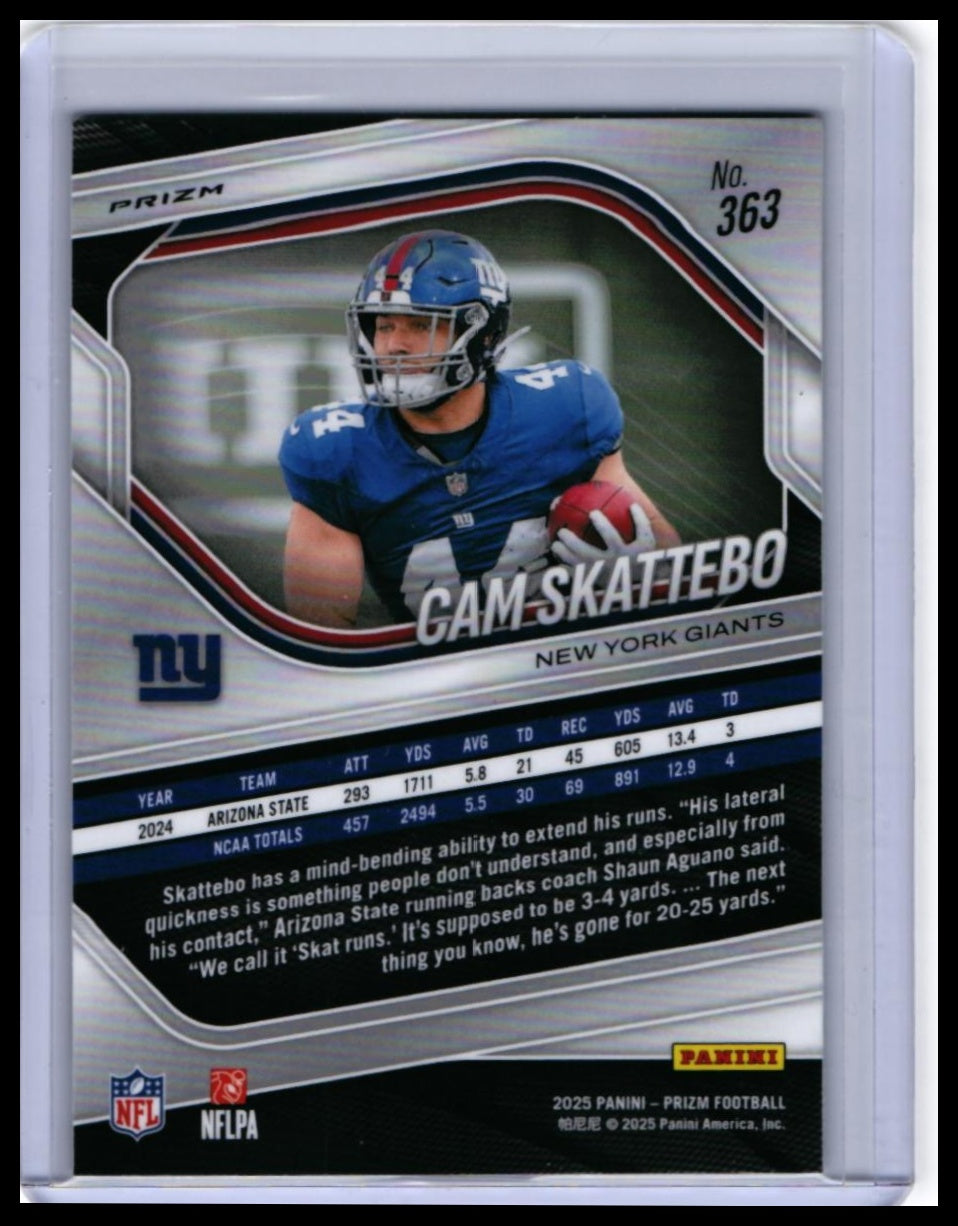 2025 Panini Prizm Cam Skattebo RC #363 New York Giants Rookie Card — back