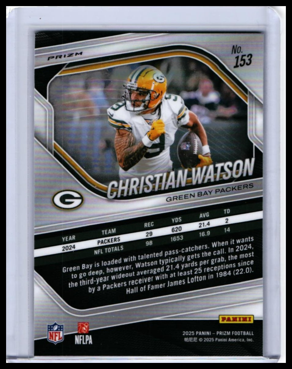 2025 Panini Prizm Christian Watson #153 Fast Break Prizm Green Bay Packers — back