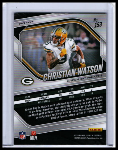 2025 Panini Prizm Christian Watson #153 Fast Break Prizm Green Bay Packers — back