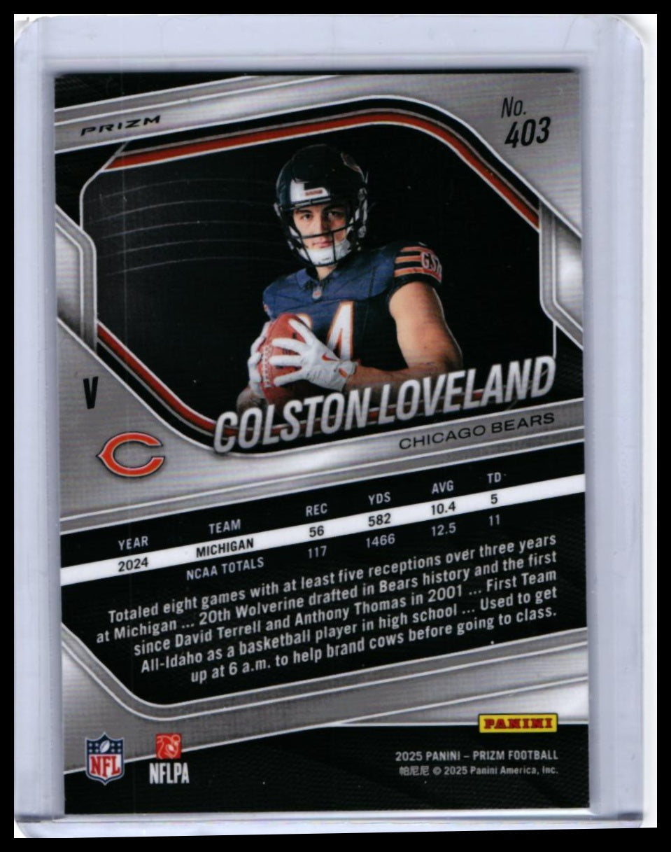 2025 Panini Prizm Colston Loveland RC #403 Chicago Bears Rookie — back