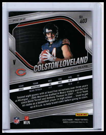 2025 Panini Prizm Colston Loveland RC #403 Chicago Bears Rookie — back