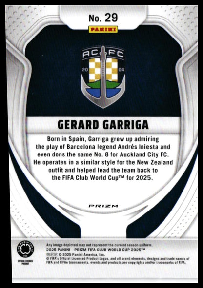 2025 Panini Prizm FIFA Club World Cup Gerard Garriga RC #29 Auckland City FC — back