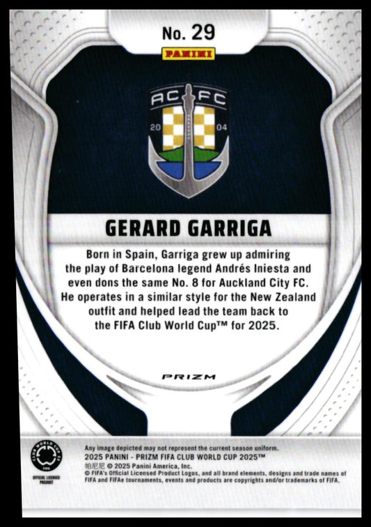2025 Panini Prizm FIFA Club World Cup Gerard Garriga RC #29 Auckland City FC — back