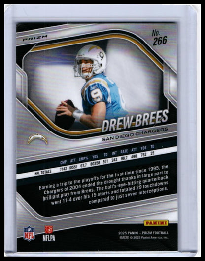 2025 Panini Prizm Football Drew Brees #266 Disco Parallel San Diego Chargers — back