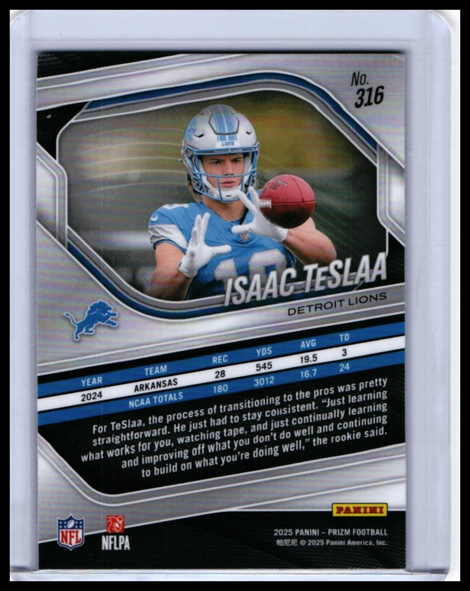 2025 Panini Prizm Isaac TeSlaa RC #316 Detroit Lions Rookie Base — back