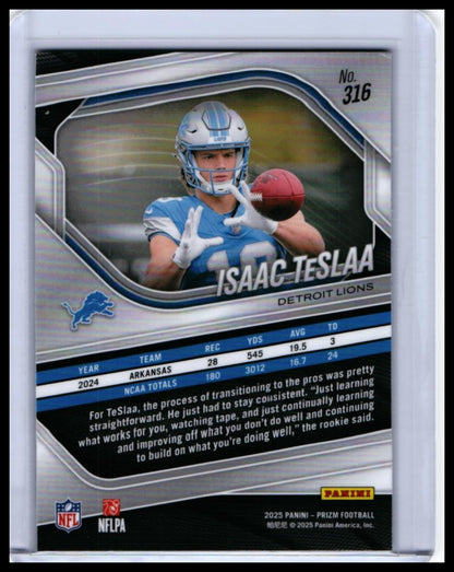 2025 Panini Prizm Isaac TeSlaa RC #316 Detroit Lions Rookie Base — back