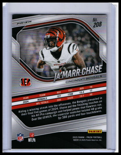 2025 Panini Prizm Ja'Marr Chase #208 Fast Break Prizm Cincinnati Bengals — back