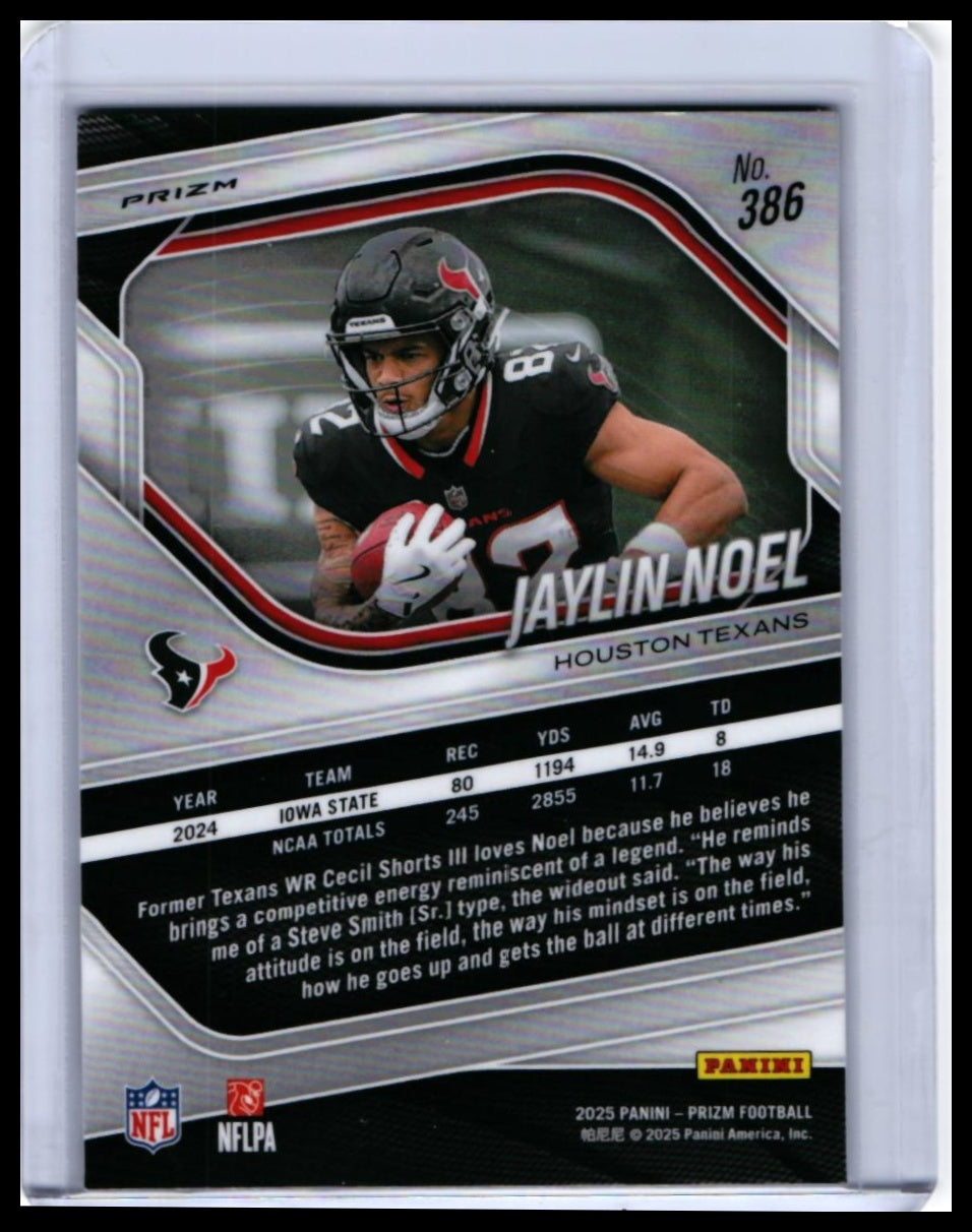 2025 Panini Prizm Jaylin Noel RC #386 Disco Prizm Houston Texans Rookie — back