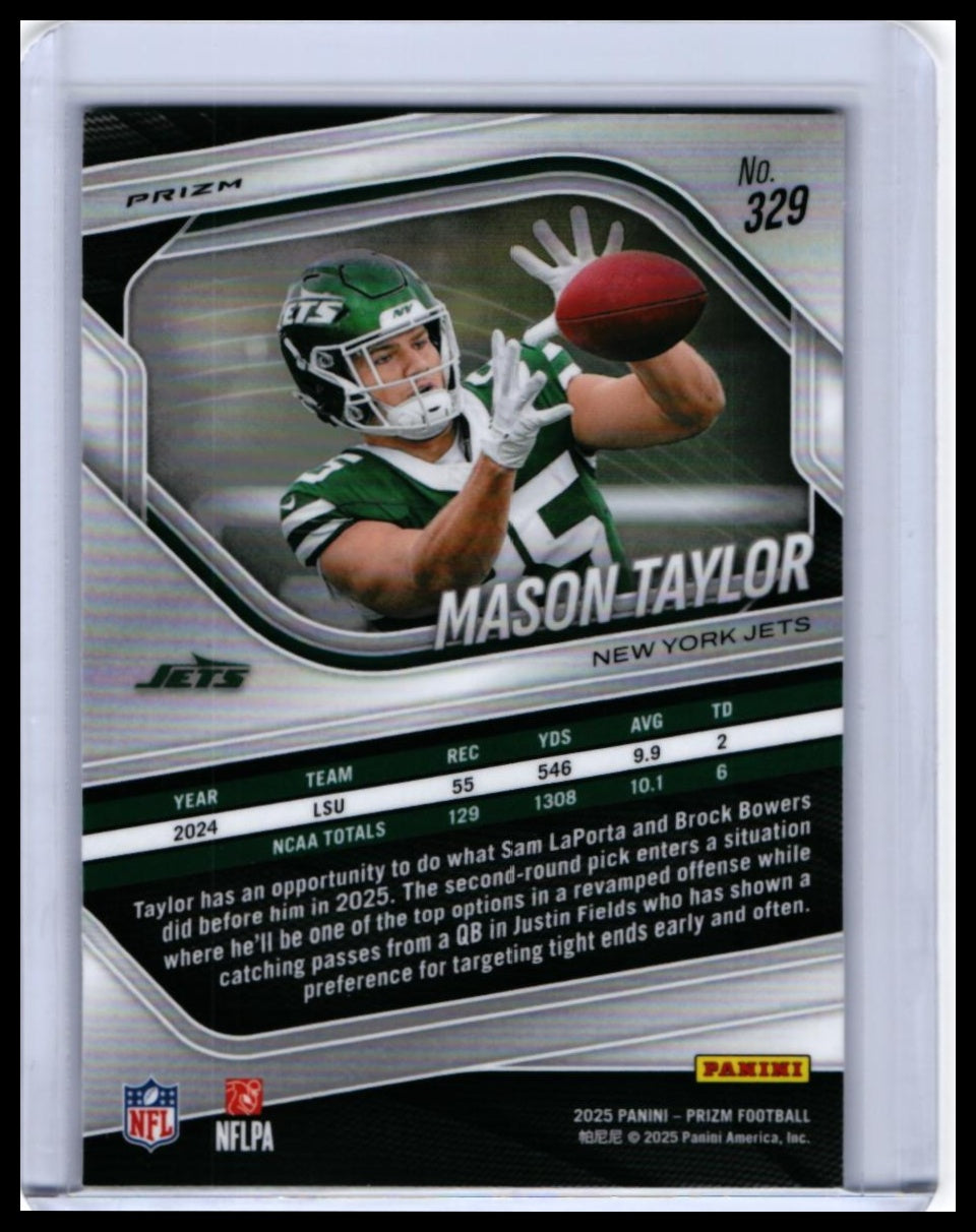 2025 Panini Prizm Mason Taylor RC #329 Disco Prizm New York Jets Rookie — back