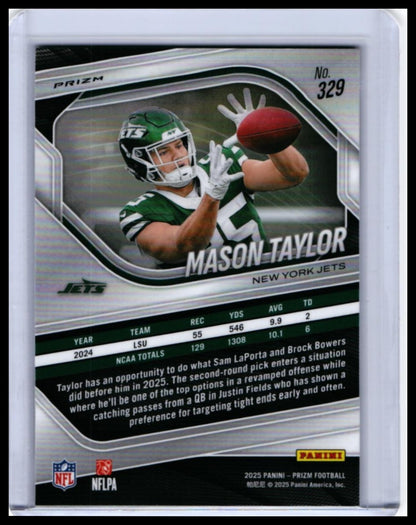 2025 Panini Prizm Mason Taylor RC #329 Disco Prizm New York Jets Rookie — back