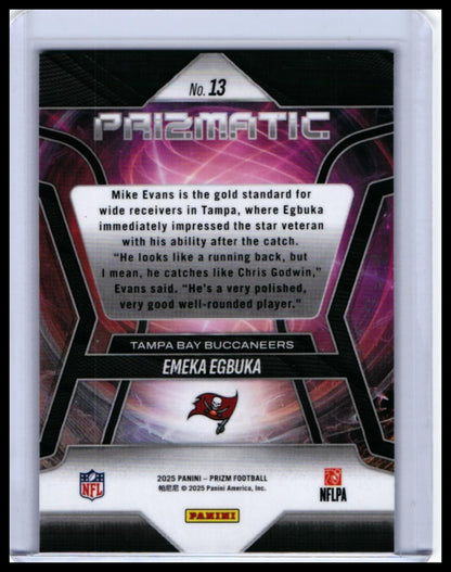 2025 Panini Prizm Prizmatic Emeka Egbuka RC #13 Tampa Bay Buccaneers Rookie — back