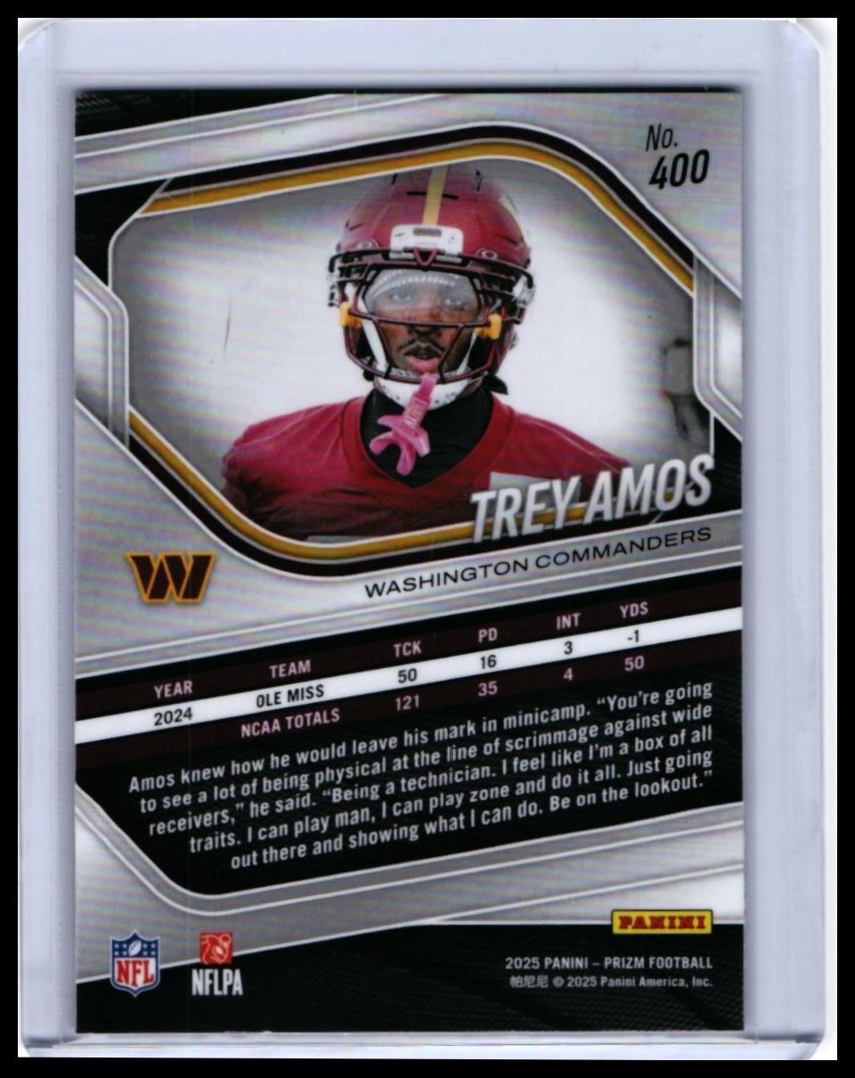2025 Panini Prizm Trey Amos RC #400 Washington Commanders Rookie — back