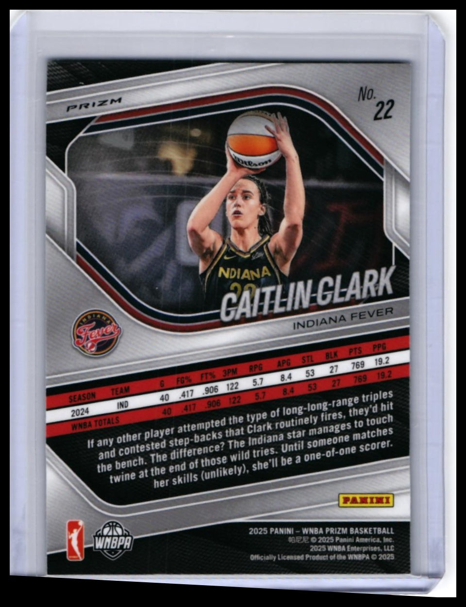 2025 Panini Prizm WNBA Caitlin Clark #22 Green Prizm Parallel Indiana Fever — back