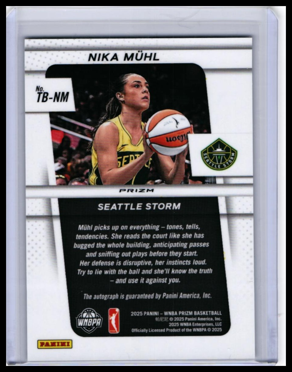 2025 Panini Prizm WNBA Nika Mühl Trending Big Auto RC #TB-NM Seattle Storm — back
