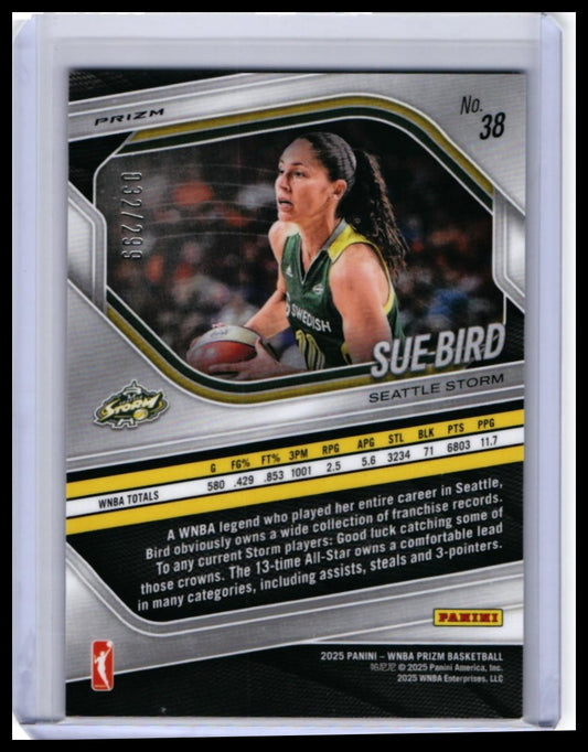 2025 Panini Prizm WNBA Sue Bird Red Prizm #38 /299 Seattle Storm — back