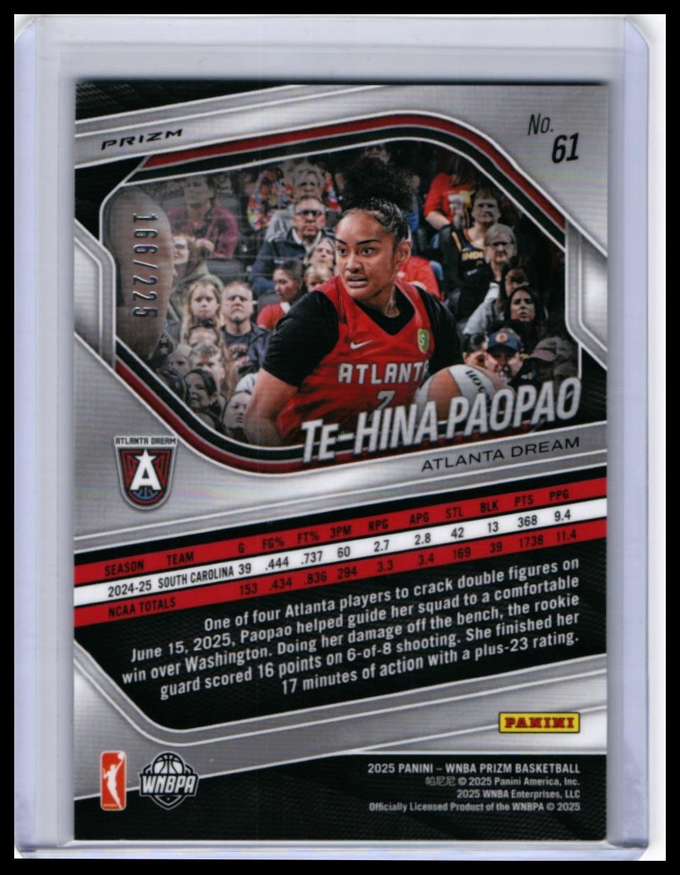 2025 Panini Prizm WNBA Te-Hina Paopao RC #61 Green Prizm /225 Atlanta Dream — back
