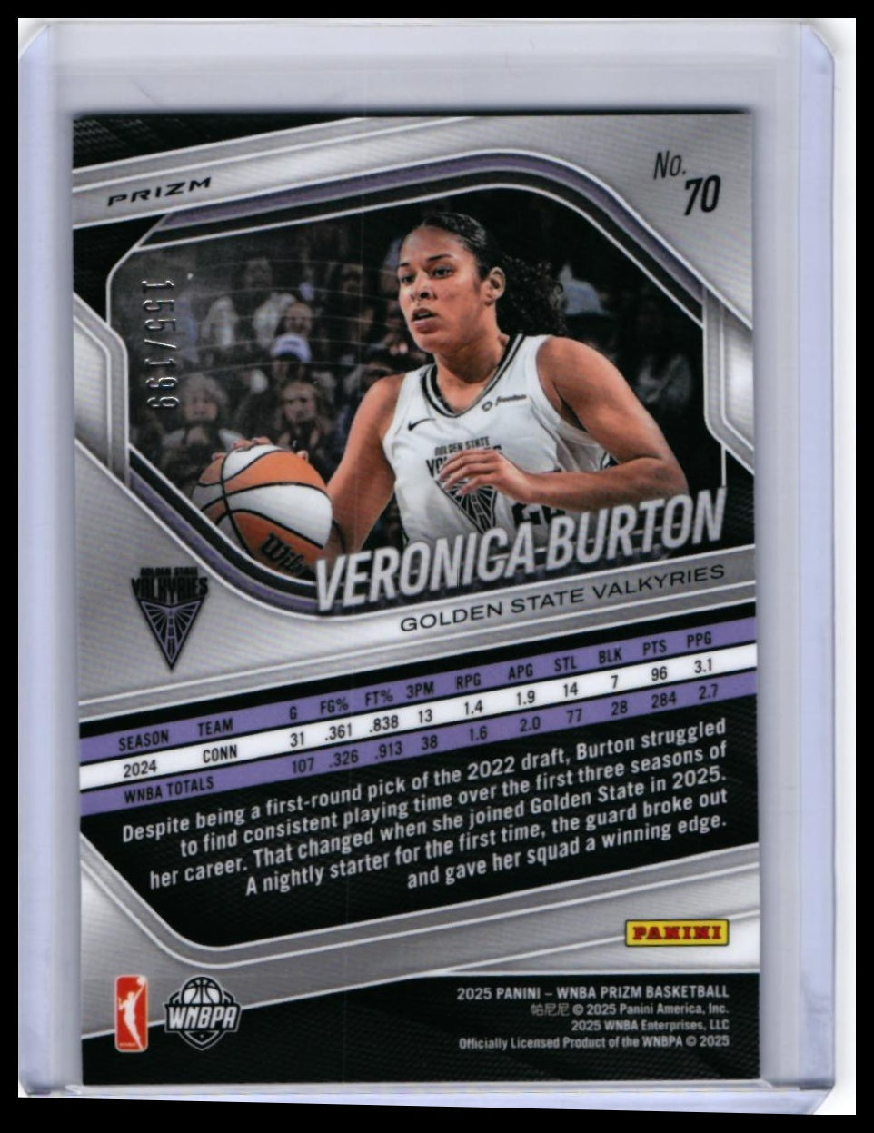 2025 Panini Prizm WNBA Veronica Burton #70 Blue Prizm /199 Golden State Valkyries — back