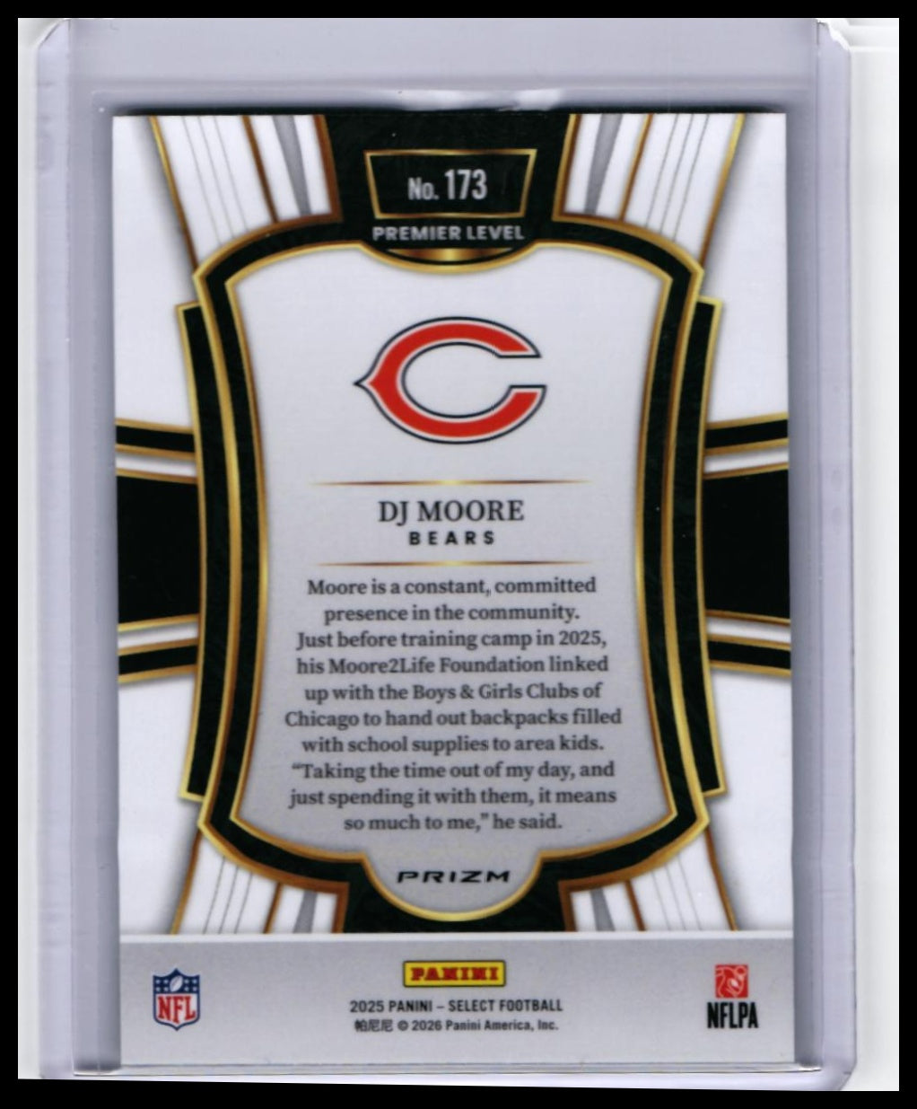 2025 Panini Select DJ Moore #173 Premier Level Chicago Bears — back