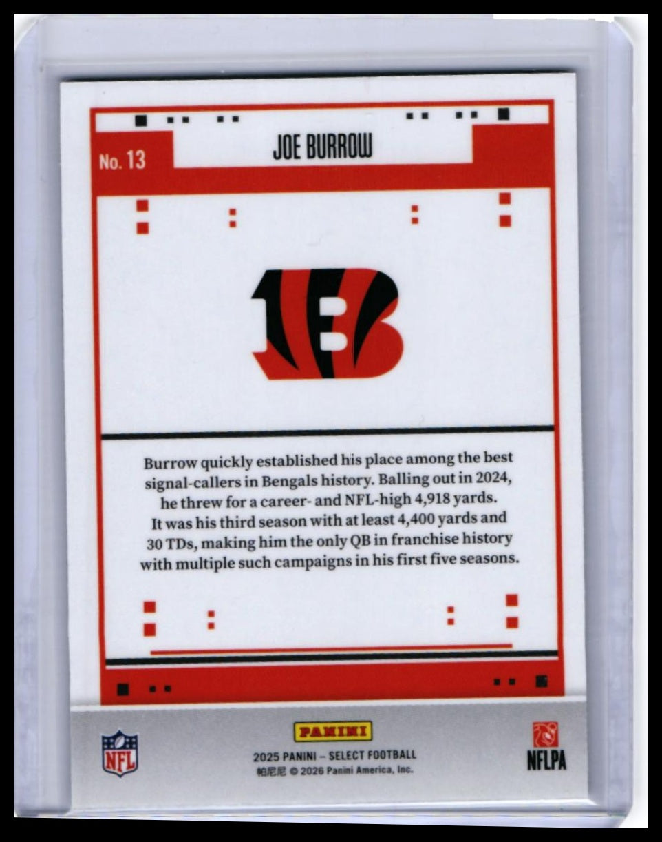 2025 Panini Select Football Joe Burrow #13 Cincinnati Bengals — back