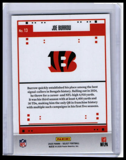 2025 Panini Select Football Joe Burrow #13 Cincinnati Bengals — back