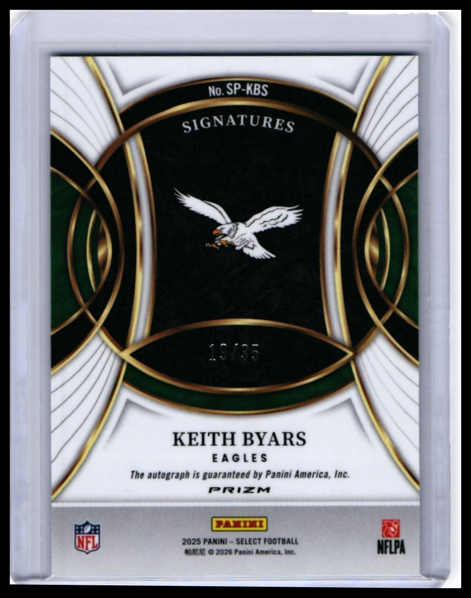 2025 Panini Select Keith Byars Auto Signatures Green Prizm #SP-KBS /35 Eagles — back
